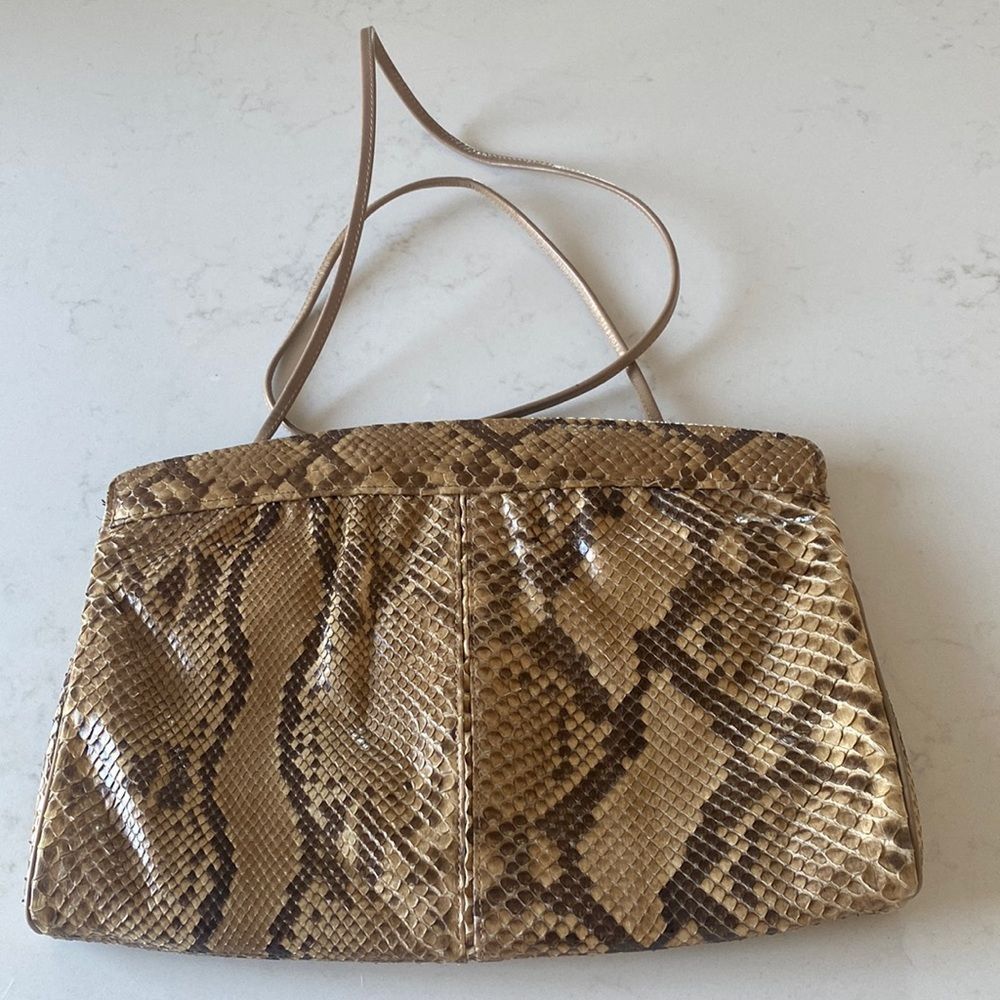 Vintage Varon Brown Snakeskin Python Cross body Clutch shoulder handbag